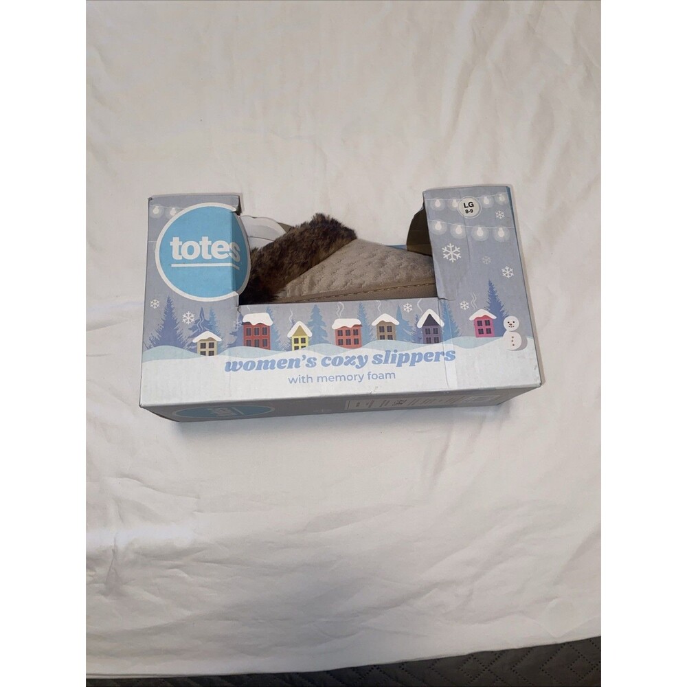 totes women's Cozy slippers with Memory Foam Tan With Faux Fur Size L (8-9)